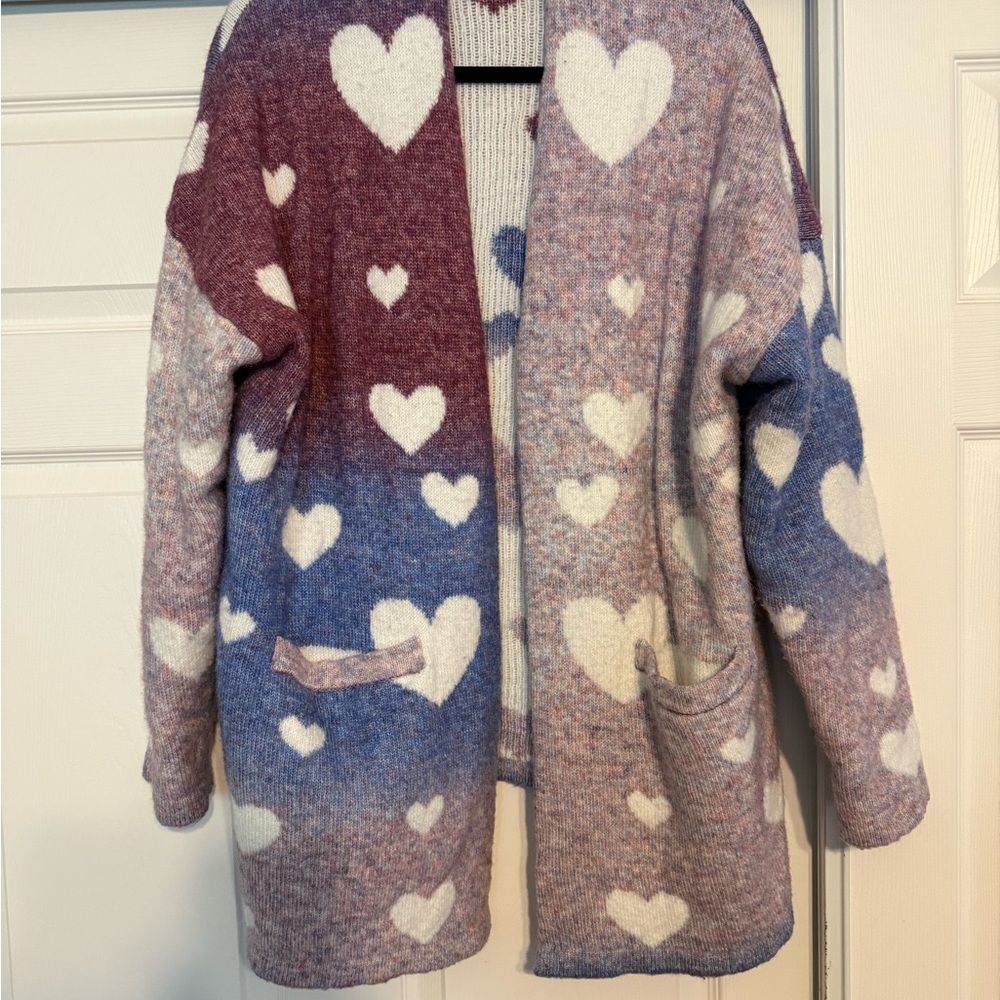 Heart Patterned Cardigan in Burgundy and Blue